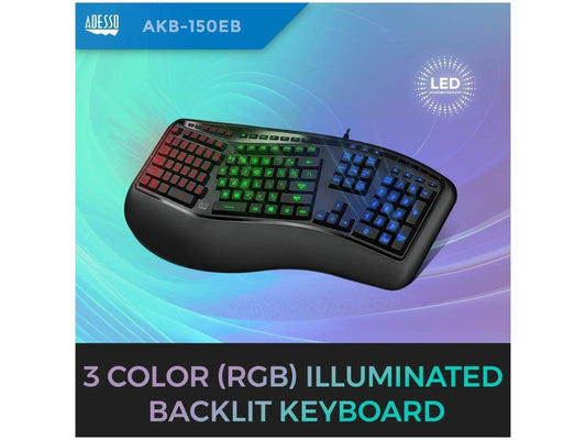 3-Color Illuminated Ergonomic USB Keyboard (2X Large Print, 105-Key US Layout)